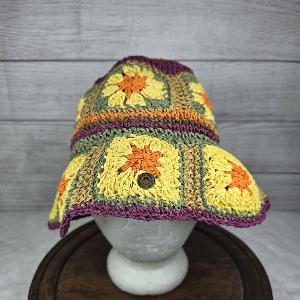 Anthropologie Peter Grimm Floral Straw Wide Brim Floppy Sun Colorful Hat Boho